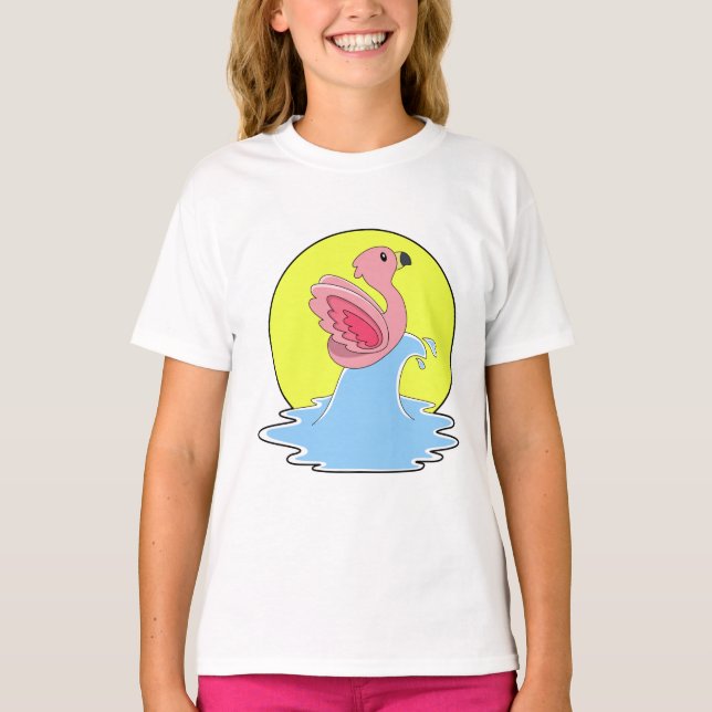 T-shirt Flamant rose à Surfing on Water (Devant)