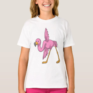 T-shirt Flamant rose à Yoga Exercice d'étirement