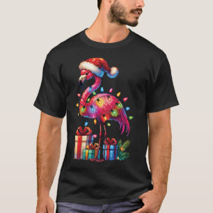T-shirt Flamant rose Avec Noël Chapeau Noël Noël Tropical 