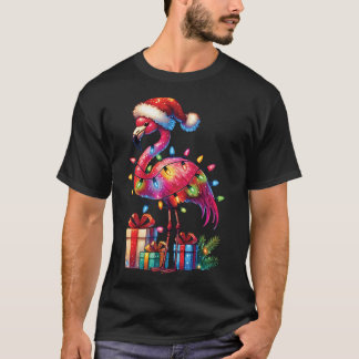 T-shirt Flamant rose Avec Noël Chapeau Noël Noël Tropical