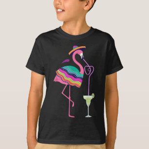 T-shirt Flamant rose Boire Margarita Mexicaine Poncho Cinc