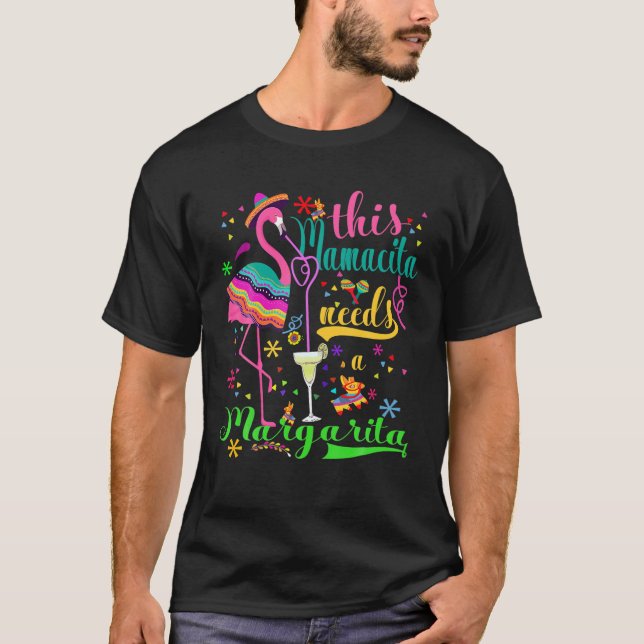 T-shirt Flamant rose Cette Mamacita A Besoin D'Un Vin Marg (Devant)
