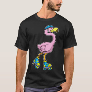 T-shirt Flamant rose comme Patineur avec Casque de Patinag