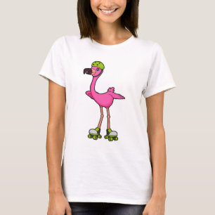 T-shirt Flamant rose comme Patineur avec Roller Patins & C