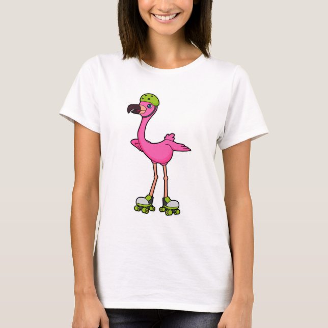 T-shirt Flamant rose comme Patineur avec Roller Patins & C (Devant)