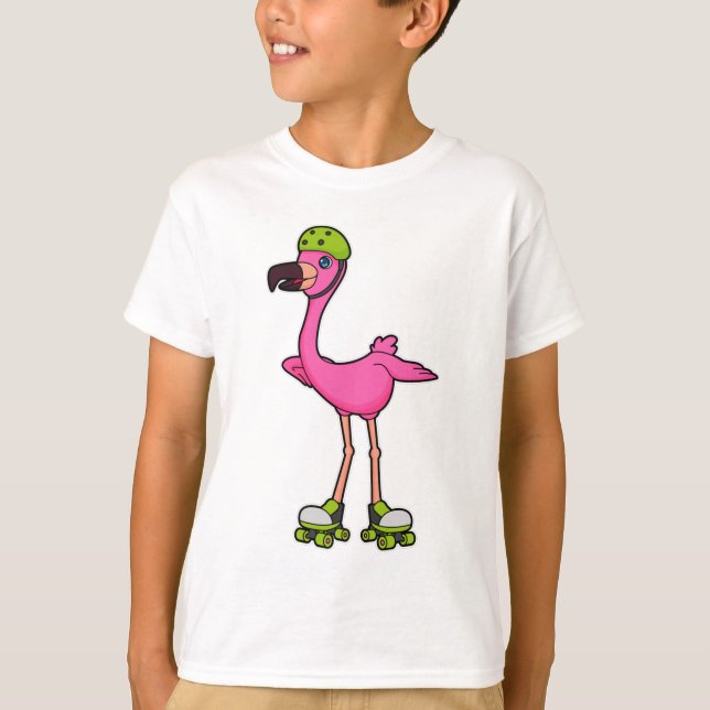 T-shirt Flamant rose comme Patineur avec Roller Patins & C (Devant)