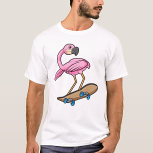 T-shirt Flamant rose comme Patineur avec Skateboard