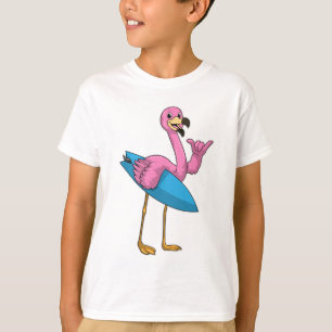 T-shirt Flamant rose comme Surfer avec Surfboard