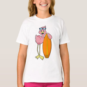 T-shirt Flamant rose comme Surfer avec Surfboard.PNG