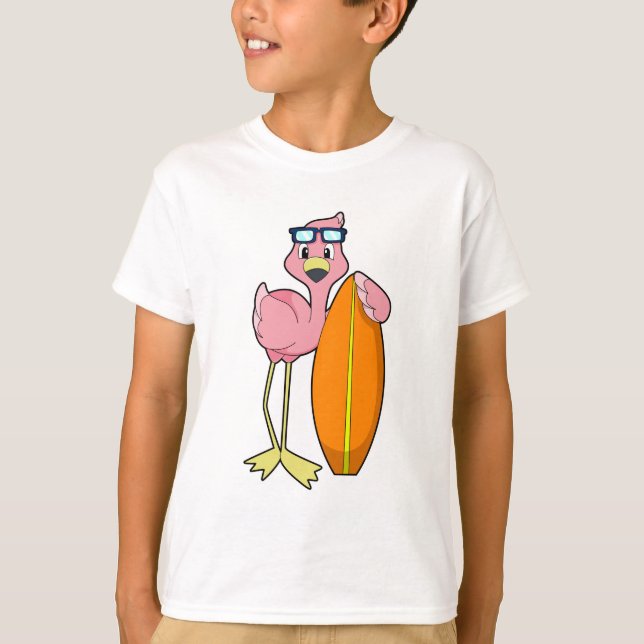 T-shirt Flamant rose comme Surfer avec Surfboard.PNG (Devant)