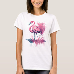 T-shirt Flamant rose d'aquarelle vibre debout dans l'eau