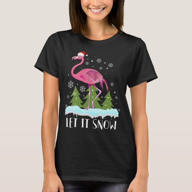 T-shirt Flamant rose De Noël Avec Chapeau De Père Noël, La (Devant)