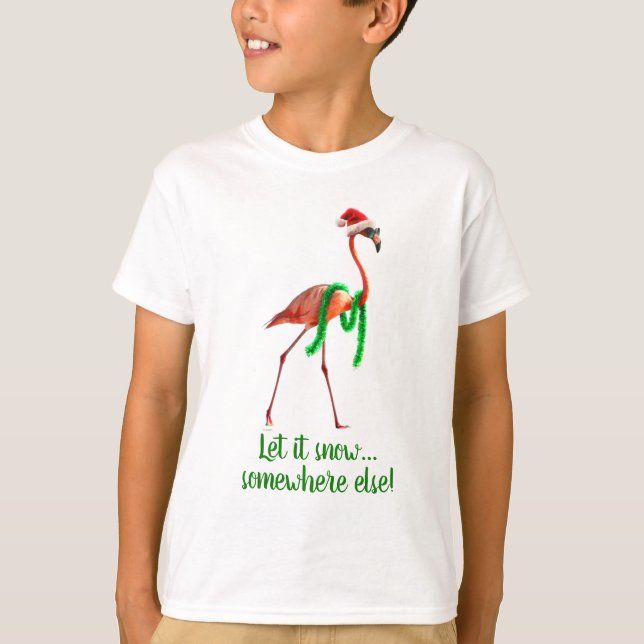 T-shirt Flamant rose de Noël sur la plage (Devant)