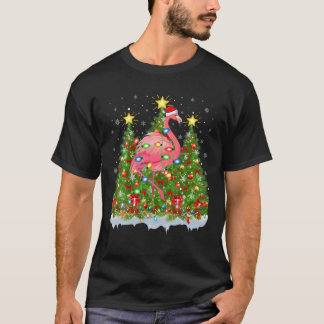 T-shirt Flamant rose Éclairage Xmas Arbre Amant Drôle Flam