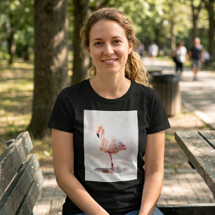 T-shirt Flamant Rose Élégant debout en Aquarelle