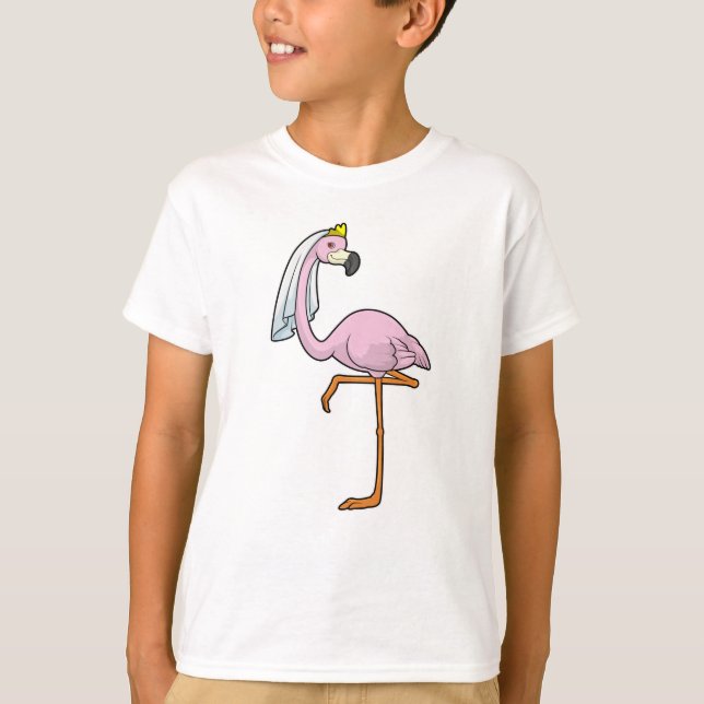 T-shirt Flamant rose en mariée à un mariage avec voile (Devant)