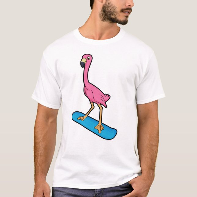 T-shirt Flamant rose en Snowboard avec Snowbaord (Devant)