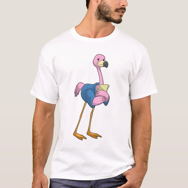 T-shirt Flamant rose en tant que secrétaire avec Bloc-note (Devant)