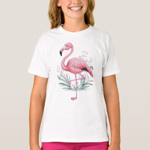 T-shirt Flamant rose et fleurs