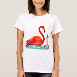 T-shirt Flamant rose et fleurs rose corail