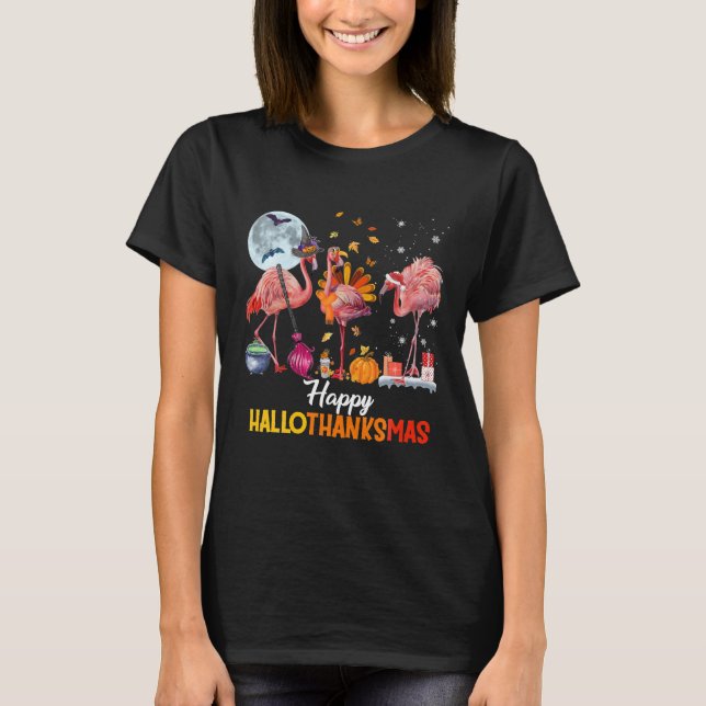 T-shirt Flamant rose Halloween Thanksgiving Et Joyeux (Devant)