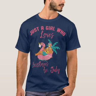 T-shirt Flamant rose hawaïen Juste Une Fille Qui Aime Noël
