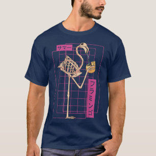 T-shirt Flamant rose japonais Squelette Anime Vacances d'é
