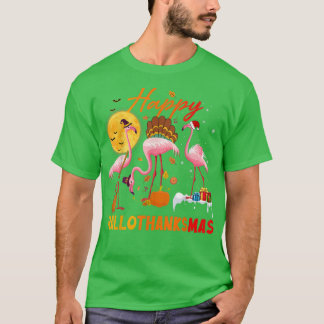 T-shirt Flamant rose Joyeux HalloThanksmas Drôle Halloween