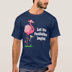 T-shirt Flamant rose Noël Bird w Martini Glass Drôle