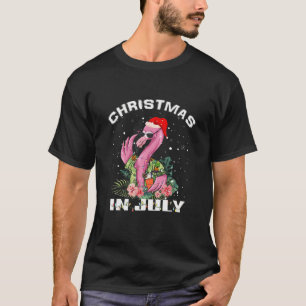 T-shirt Flamant rose Noël En Juillet Santa Hat Drôle Été