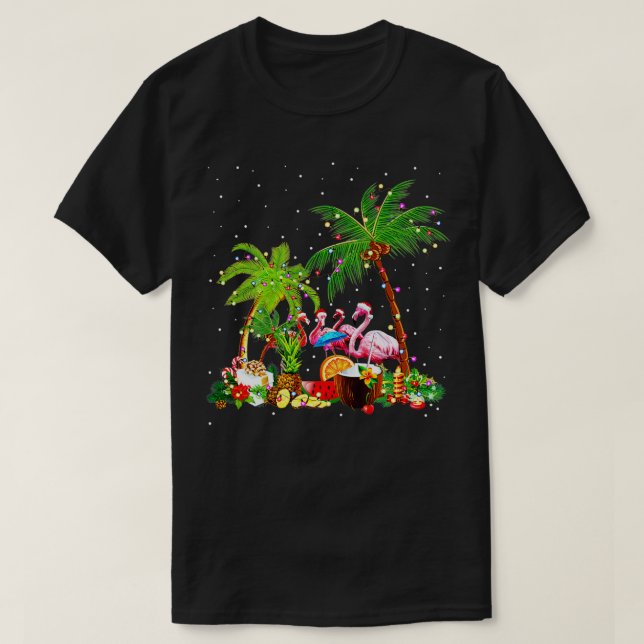 T-shirt Flamant rose Noël Palm Xmas Arbre Plage tropicale  (Design devant)