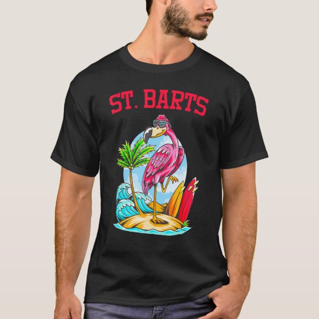 T-shirt Flamant rose Ocean Beach Wave Surfboard St Barts (Devant)