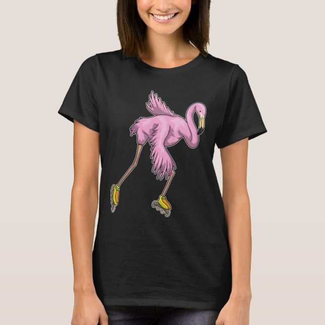 T-shirt Flamant rose Patinage en ligne Patins à rouleaux (Devant)