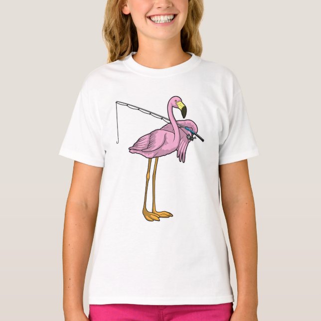 T-shirt Flamant rose Pêche Pêcheur Pêcheur canne (Devant)