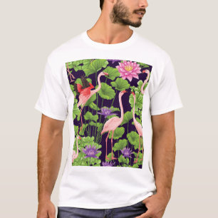 T-shirt Flamant rose, plantes tropicaux, arrière - plan no