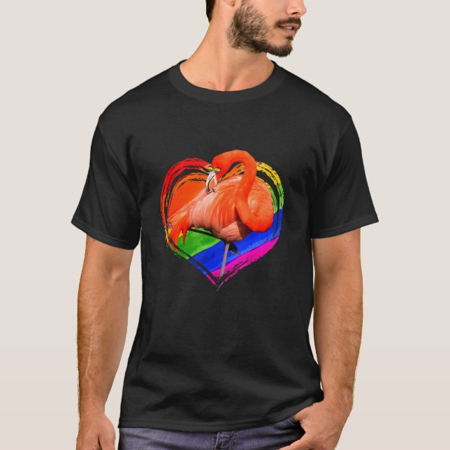 T-shirt Flamant rose Rainbow Heart Animal Gay pride Lgbt (Devant)