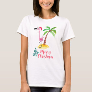 T-shirt Flamant rose Rose Dans Un Chapeau De Père Noël Par