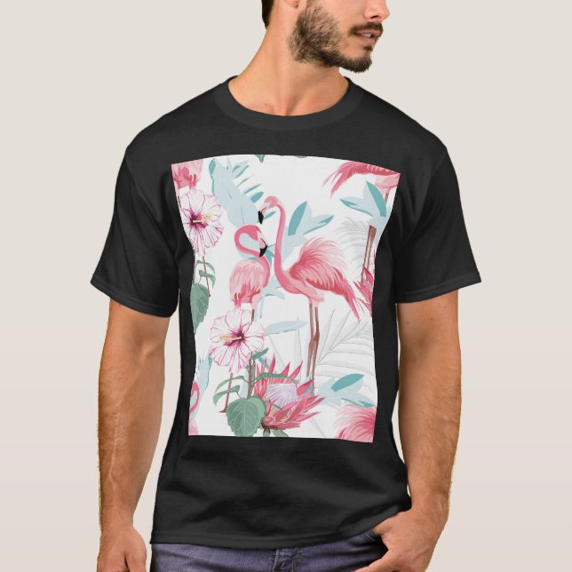 T-shirt Flamant rose Rose : Fleurs Exotiques Sans Couleur. (Devant)