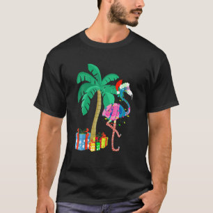 T-shirt Flamant rose rose Noël Palmier Tropical Xmas Fu
