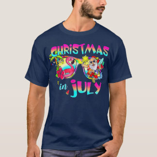 T-shirt Flamant rose rose Père Noël En Juillet Été V