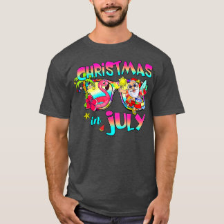 T-shirt Flamant rose rose Père Noël En Juillet Été V