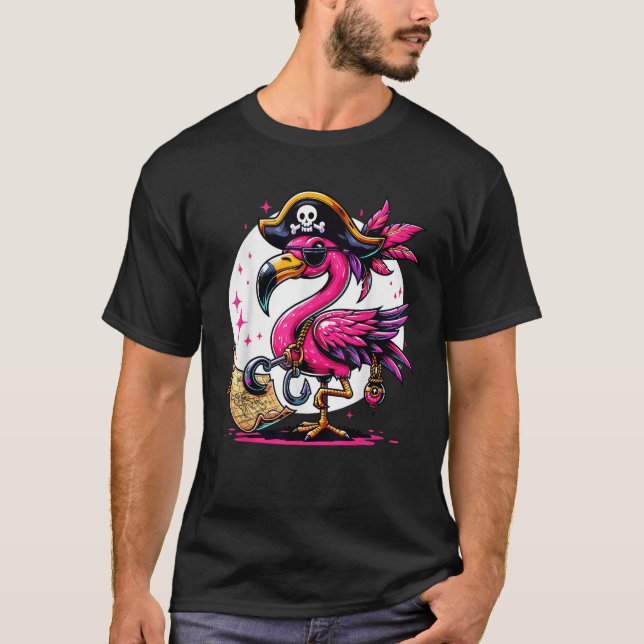 T-shirt Flamant rose rose Pirate Jolly roger de fête d'Hal (Devant)
