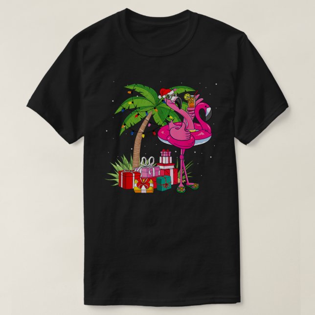 T-shirt Flamant rose rose Tropical Noël En Juillet Été (Design devant)