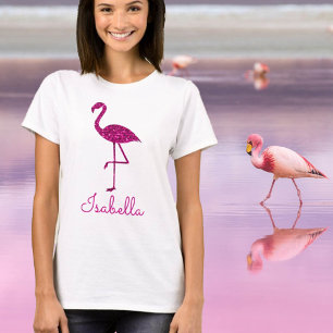 T-shirt Flamant rose scintillant Personnalisez votre nom p