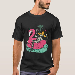 T-shirt Flamant Rose Squelette Flotteur Vacances Boisson d