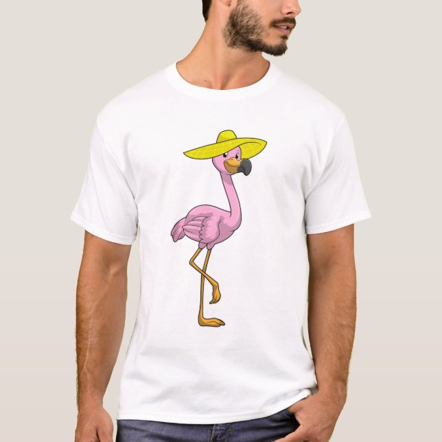 T-shirt Flamant rose sur la plage avec Casquette (Devant)
