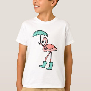 T-shirt Flamant rose tenant le parapluie et portant des