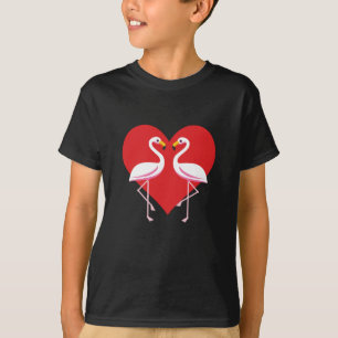 T-shirt Flamants roses blancs mignons rose avec coeur roug