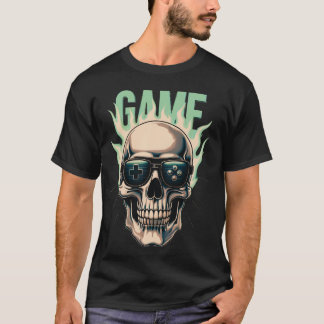T-shirt Flaming Gamer Skull – Retro Gaming Power Design