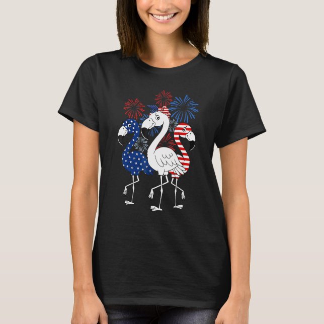 T-shirt Flamingo 4th Of July American Flag Independence Fi (Devant)